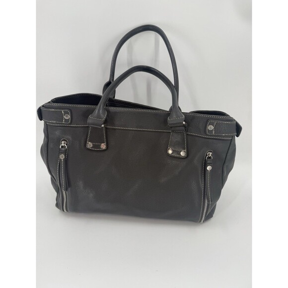 LONG CHAMP Charcoal Gray Leather Shoulder Bag Exterior Pocket 9.75"x13.75x4.25" - Picture 9 of 16